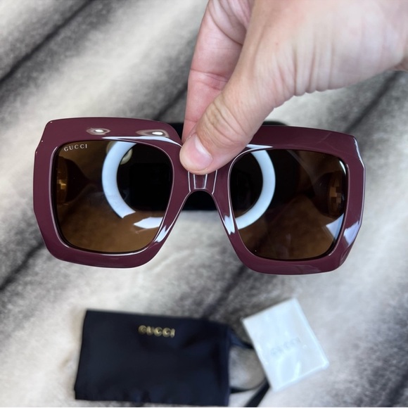 Gucci GG Logo Luxury Chocolate Brown Square Sunglasses GG1022S - Picture 9 of 11